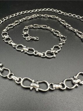 Equestrian Chain Belt – Silver Tone Snaffle Bit Links, Adjustable 33"-40", EUC